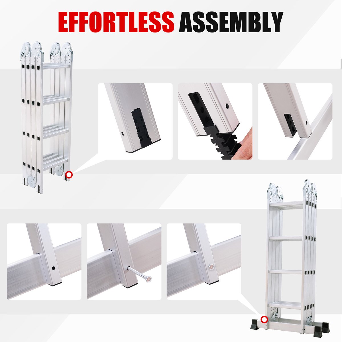 OUTIGO Multifunctionele ladder - 4,6 meter - 7 in 1 - opvouwbaar - aluminium - met 2 wielen - geschikt voor huishoudelijk gebruik - 16treden – foto 3