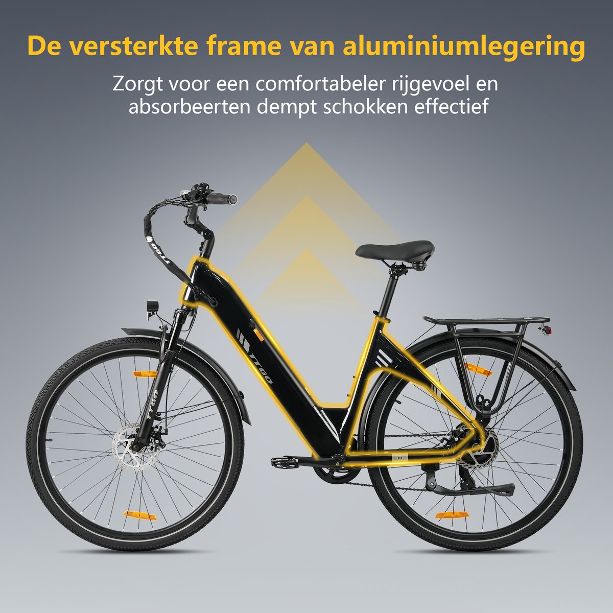 TTGO Elektrische Fiets C3- 28 Inch E-Bike Stadsfiets - 18Ah Accu tot 120 km Bereik - Shimano 7 Speed- Aluminium Frame - Zwart – foto 3
