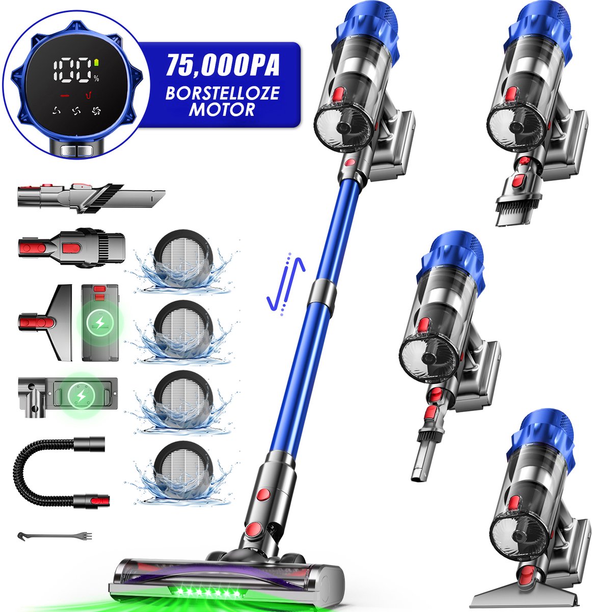 Fukstern Draadloze Stofzuiger 75KPa met 60 Min Accuduur - eVatmaster Consulting - €159,99