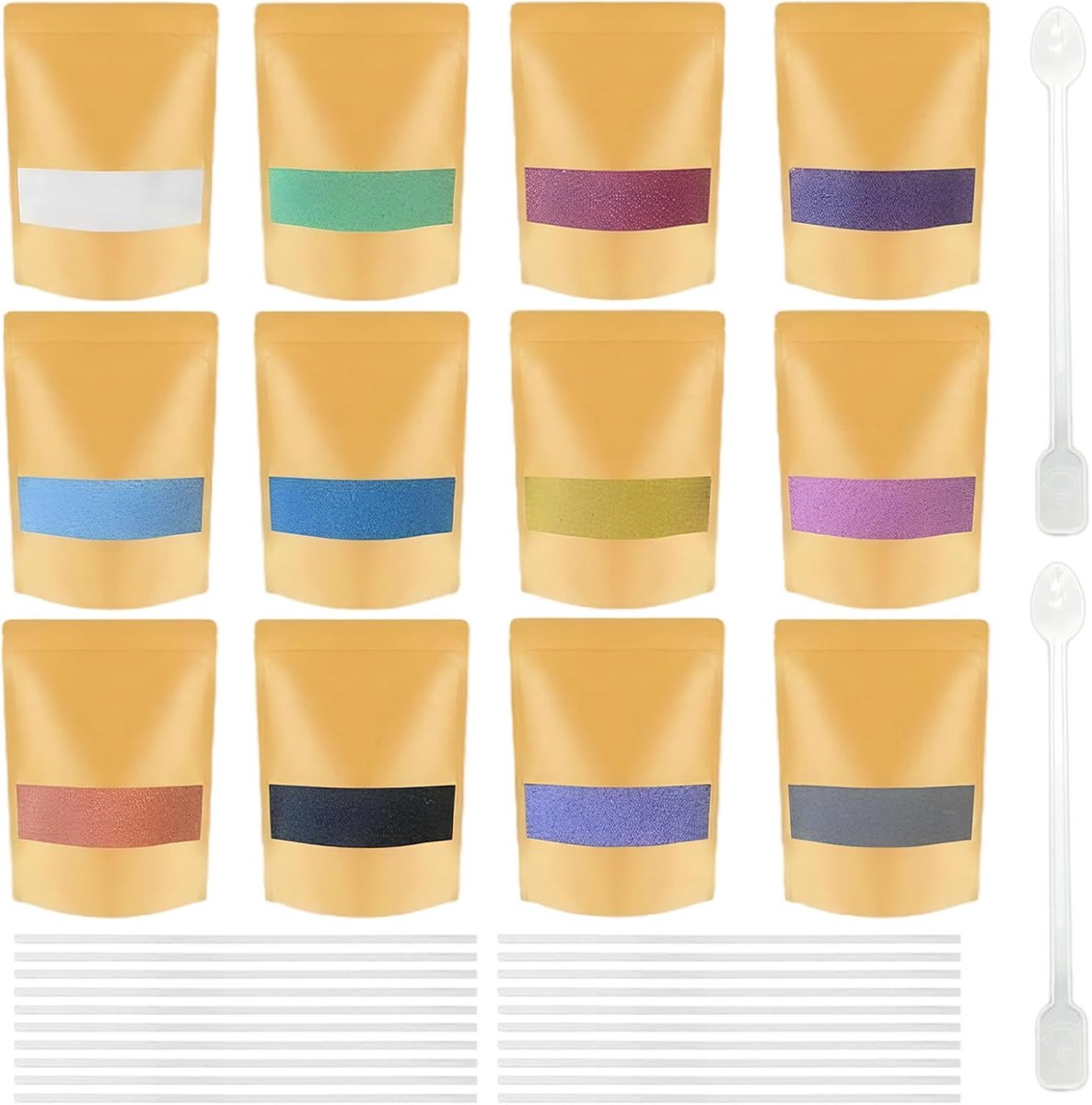 Imperatoris - Kaarsenzand - Kaarsen Zand - Burning Sand - Candle Sand - Herbruikbaar - Poederkaars - 400 g - 8 Kleuren met 20 Stuks Kaarslonten en 2 Stuks Wegwerp Roerlepels