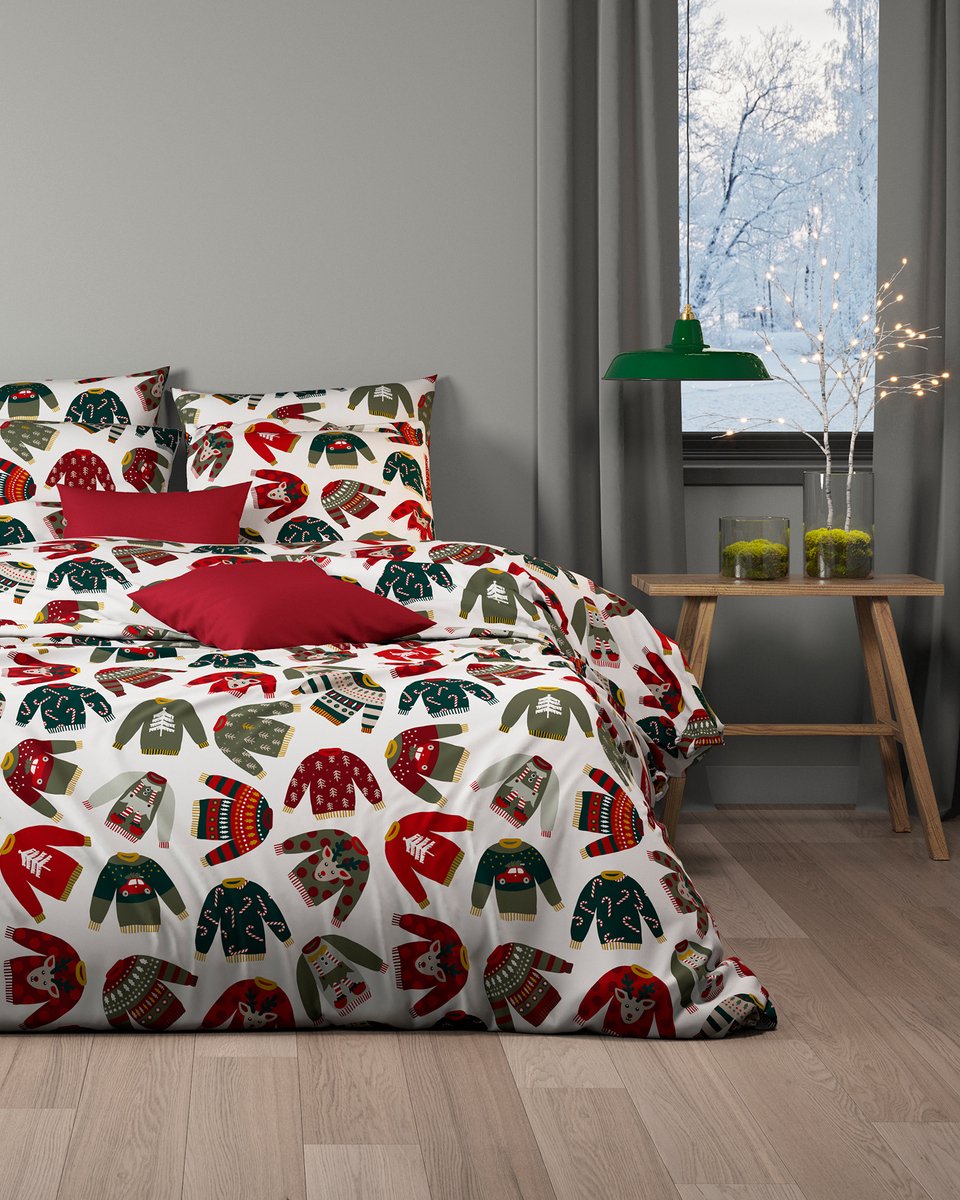 Mistral Home DEKBEDOVERTREK - flanel - 270 x 220 cm + 2x 65 x 65 cm - extra breed - tekening - veelkleurig Veelkleurig/Groen/Rood/Wit