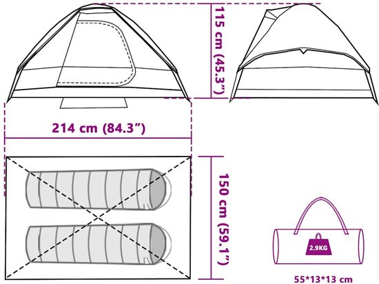 vidaXL Koepeltent - 2-persoons - Waterdicht - Grijs/Oranje Kampeertentoonstelling - Campingtent - Tweepersoonstent - Waterdichte Tent - Lichte Tent van Vidaxl — afbeelding 5