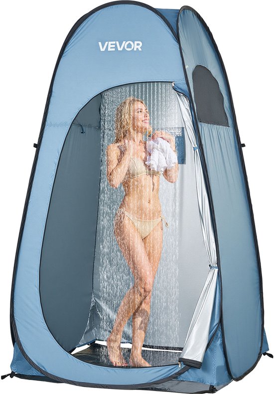 VEVOR Douchetent (119x119x210 cm) POP-Up Toilettent met Snelle Opzet, Omkleedtent Inclusief Haringen, Touwen En Draagtas, Gemaakt van 190t Polyester, Ideaal Voor Kamperen, Strand, Vissen, Blauw van Vevor — afbeelding 2