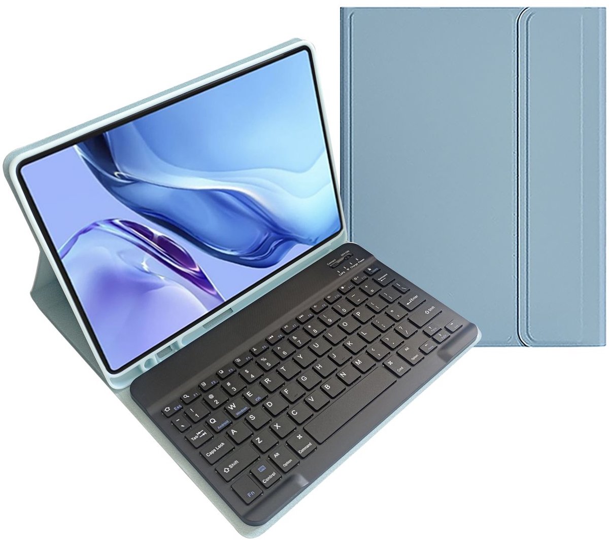 Mobigear Tablethoes geschikt voor Apple iPad Air 11 Inch (2024) Hoes | Mobigear Keys QWERTY Bluetooth Toetsenbord Bookcase + Stylus Houder - Blauw