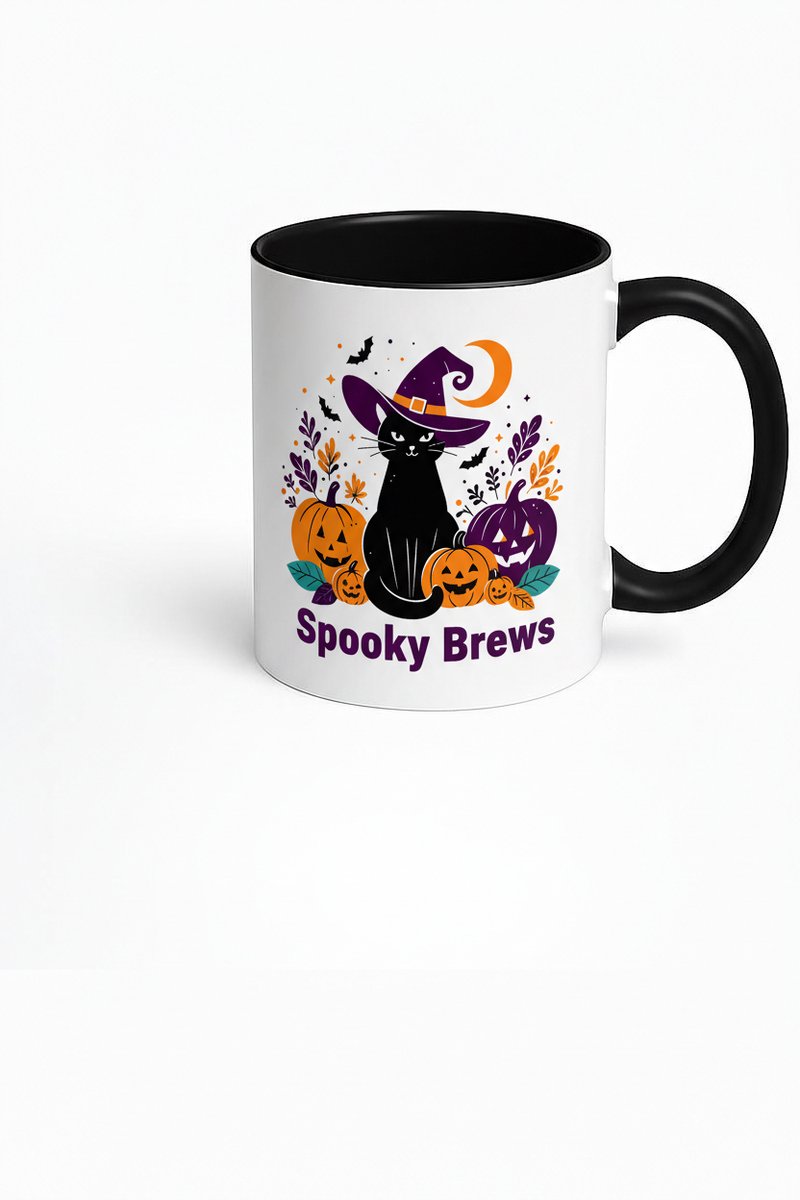 Spooky Brews Halloween Mok - Zwarte Kat en Pompoenen Koffiemok