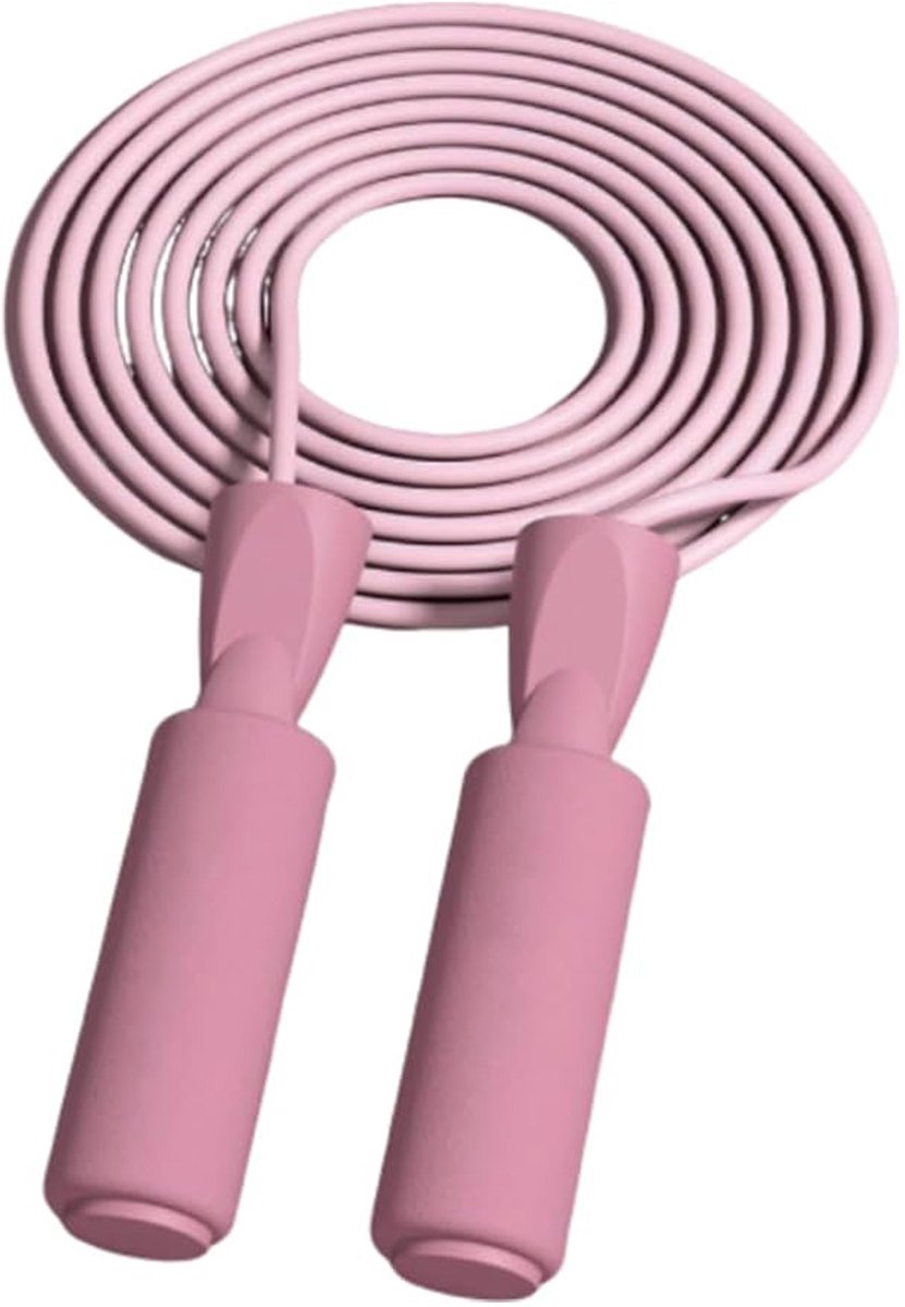 Springtouw voor fitness, verstelbare springtouwkabel met kogellagers, knoopvrij springtouw voor mannen en vrouwen, springtouwtraining met schuimrubberen handgrepen, ideaal voor cardio- en trainingsoefeningen, Roze