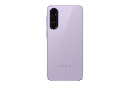 Paarse Samsung Galaxy A37 5G smartphone, achterkant met drievoudige camera.