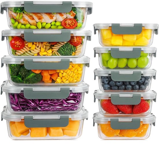 Ceruzo Meal Prep Bakjes Glas – 10 Pièces – Hermétique – Four - Sans BPA - 5x1040ml 5x 370ml