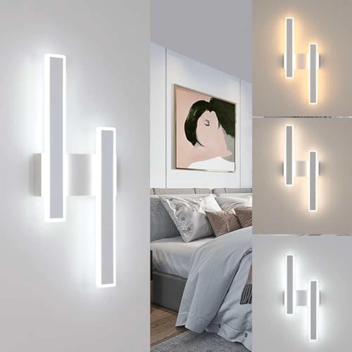 Haobosic LED Wandlamp Set van 2 - Dubbel Rechthoekig Acryl Design - 44cm - 32W - Dimbare 3 Lichtkleuren 3000/4500/6500K - Zandwit - Modern - Voor Woonkamer Slaapkamer