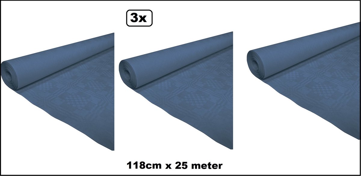 3x Tafelrol tafelkleed donker blauw met relief 118cm x 25meter papier - Diner kerst food festival eten fun thema feest party