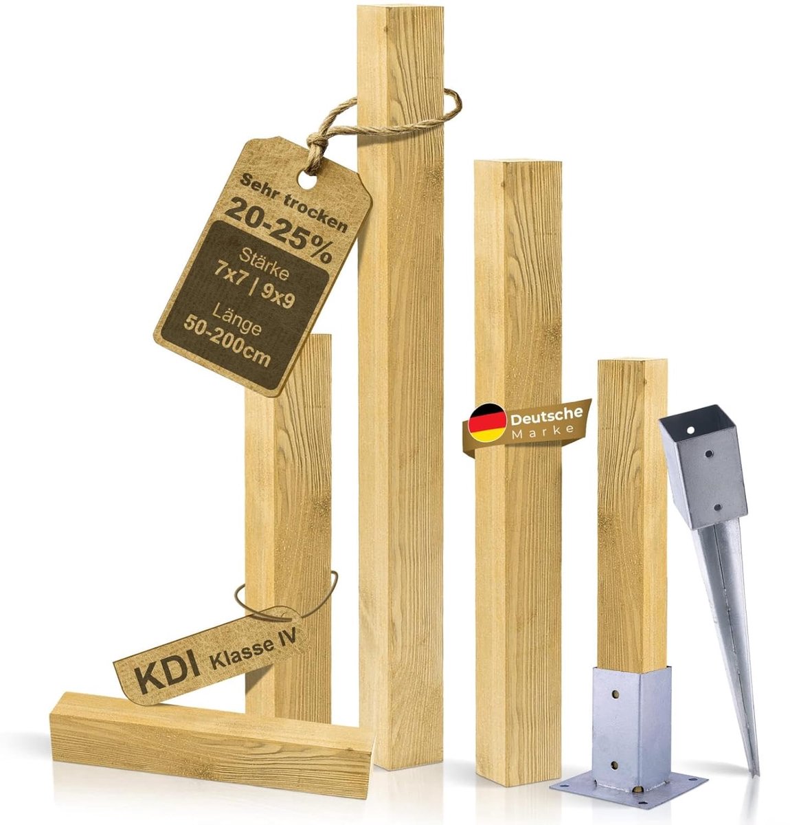 Houten Palen - Hekpalen Tuinpaal - Tuinhek Bouwen - Glad Geschaafd Hout - 9 x 9 x 80 cm - Groen