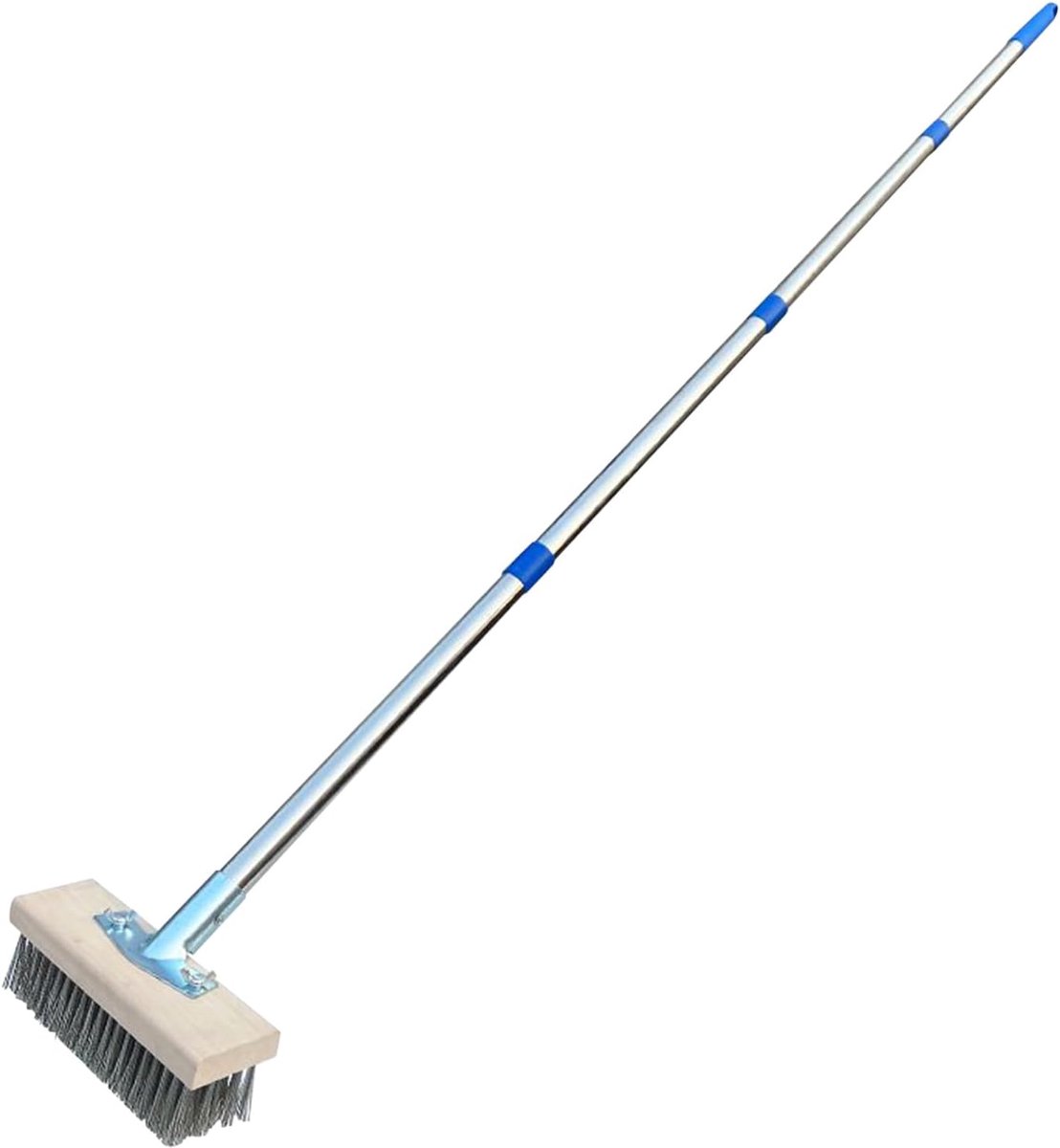 Betonborstel Draadbezem - Terrasbezem Tuinveger - Mos en Algen Verwijderen - Verstelbare Telescoopsteel - 448 x 117 x 116 cm