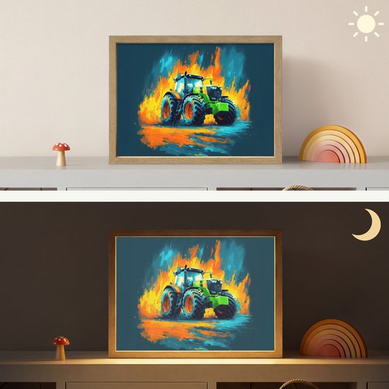Nachtlampje 40x30 cm - Kinder lamp - Abstract - Tractor - Groen - Tafellamp kinderkamer draadloos - Slaapkamer lampje - Bedlamp kinderen - Kinderlampje - Wandlamp babykamer - Nachtlampjes van Merkloos — afbeelding 4