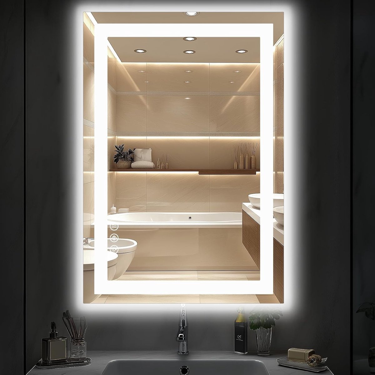 Badkamerspiegel LED - Verlichte Spiegel - Make-up Aanbrengen - Anti-condens Dimbaar - 91x61 cm