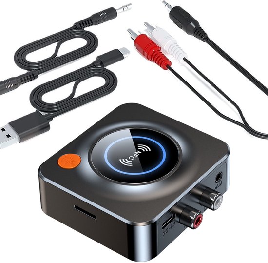 Bluetooth 5.1 ontvanger met NFC, TF-kaart, 3,5mm AUX en RCA audio adapter voor hifi, auto en smartphone