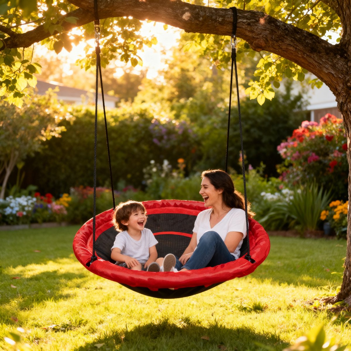 Eddy Toys Nestschommel - Ronde Schommel Kinderen 100 cm met Bevestiging - Verstelbare Touwen - Tot 100 kg - Rood — afbeelding 3