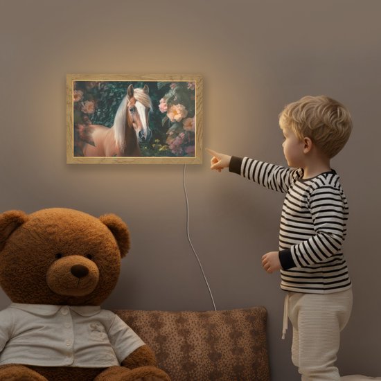 Nachtlampje 30x20 cm - Kinder lamp - Paard - Natuur - Bloemen - Bos - Dieren - Tafellamp kinderkamer - Slaapkamer lamp - Bedlamp kinderen - Kinderlampje stopcontact - Wandlamp babykamer - Nachtlampjes van Merkloos — afbeelding 5