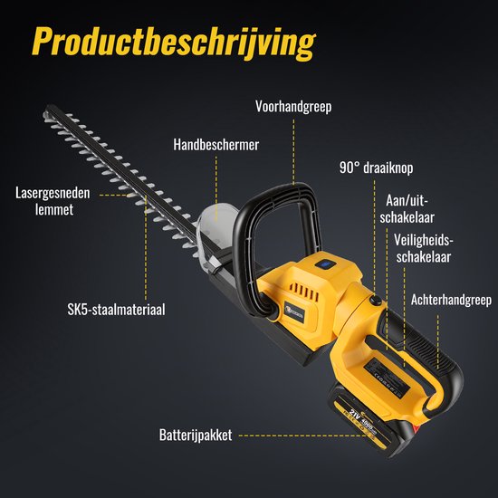 CONENTOOL Accu Heggenschaar 52,5 cm - Met LED-Batterij-indicator, 2x 4.0Ah Accu, Lader - Lichtgewicht van Merkloos	 — afbeelding 3