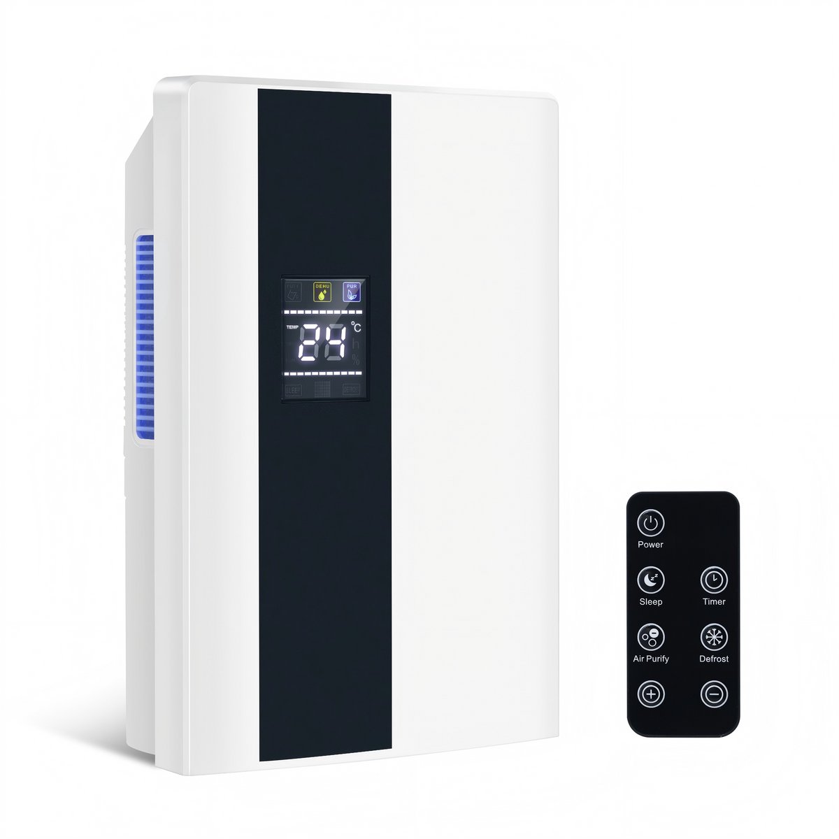 Glitzerlife - Luchtontvochtiger Elektrisch - 2L Luchtontvochtiger Voor Kelder - Slaapkamer Woning - Dehumidifier Met Afstandsbediening - 24-Uurs Timer Uv-Reiniging En Slaapmodus - Wit