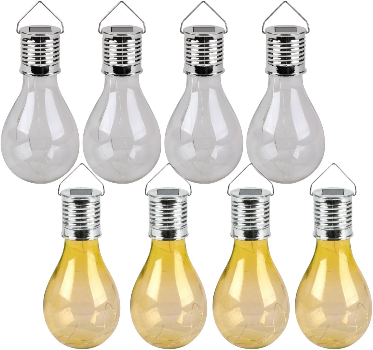 Solar sfeer tuin hanglamp - 8x stuks - geel / wit - kunststof - 15 cm