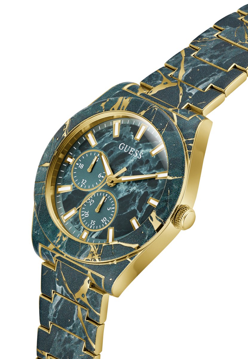 Guess Flash Quartz Analoog Horloge Groen Kast: 100% Gerecycled Staal | Armband: 100% Roestvrij Staal 44 mm GW0953G1