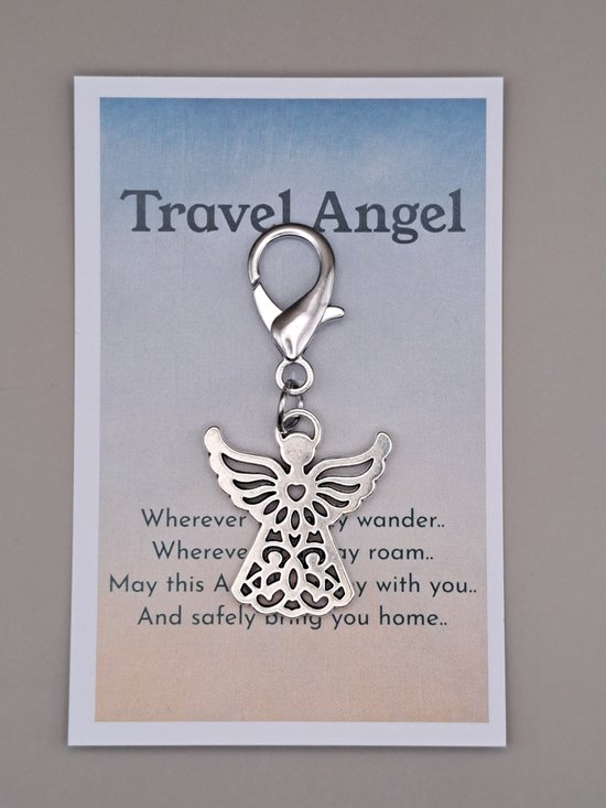 Geluksengeltje - Travel Angel - Wenskaartje - Reis Engel - Sleutelhanger - Geluksengeltje - Tashanger engel - Cadeautje - Geluk - Beschermengel hanger