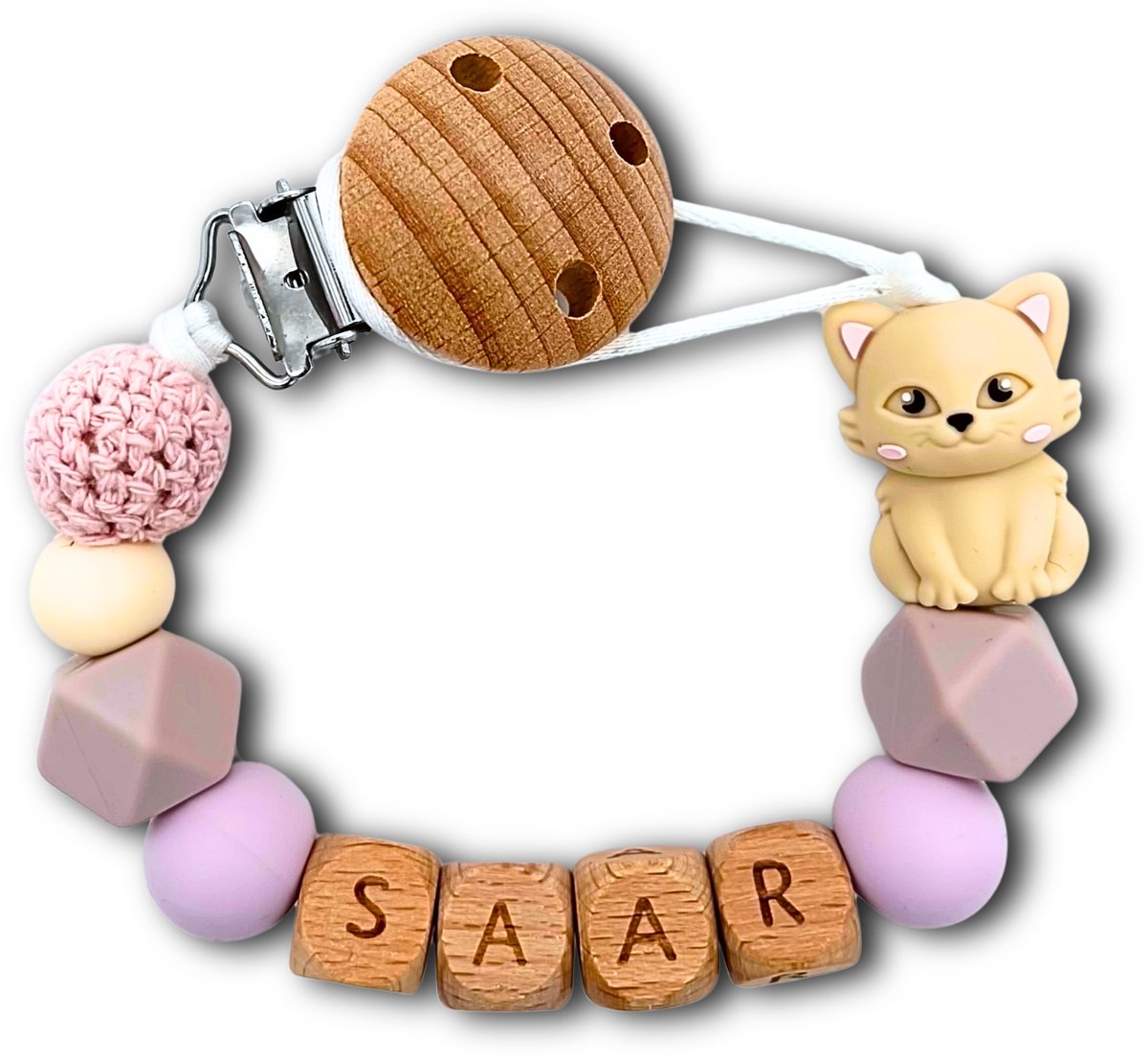 Speenkoord met naam - Kat | Personaliseer - Kraamcadeau - Speenketting - Babycadeau - Babyshower