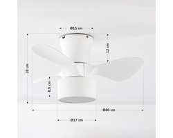 LumenXL - Compacte witte plafondventilator incl. LED en afstandsbediening - Vejas