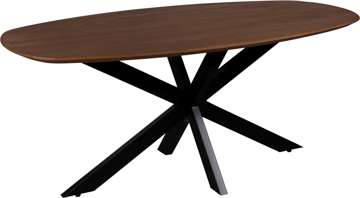 QUVIO Eettafel Sofia - Deens Ovaal - 180 x 90 cm - Stalen kruispoot - FSC® gecertificeerd mangohout - Bruin