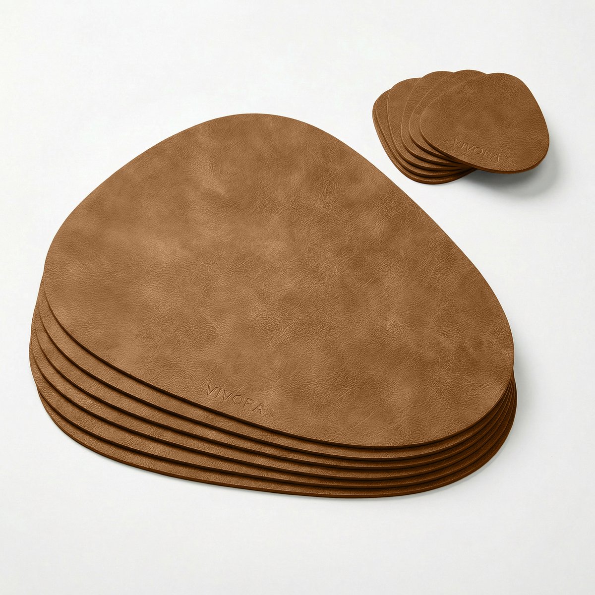 Placemat Set – PU Leer – Ovaal – Caramel Clay – Set van 6