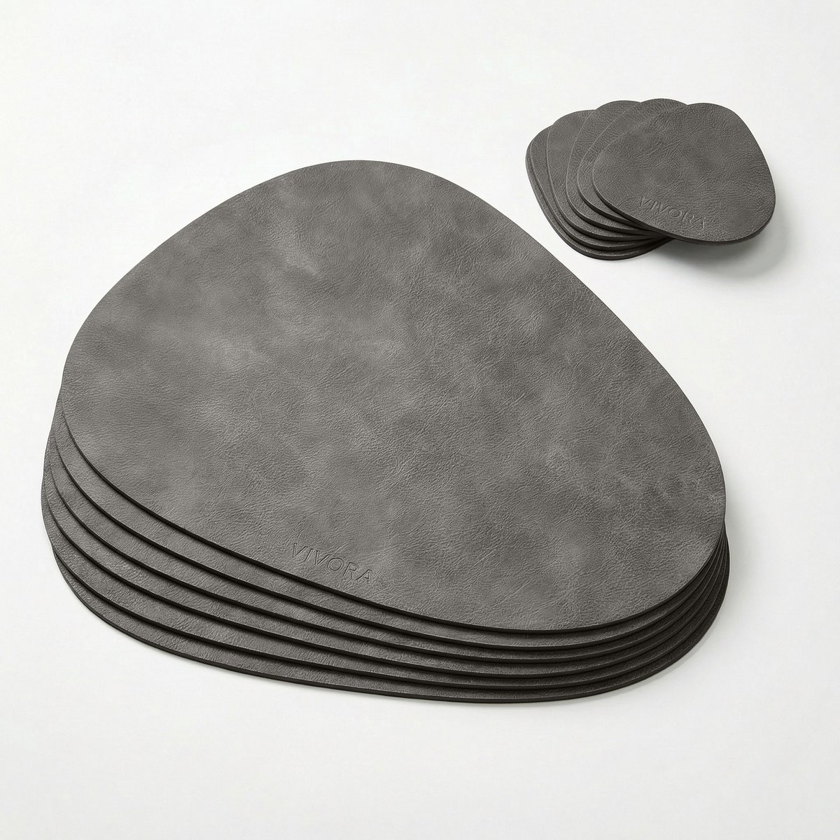 Placemat Set – PU Leer – Ovaal – Slate Grey – Set van 6