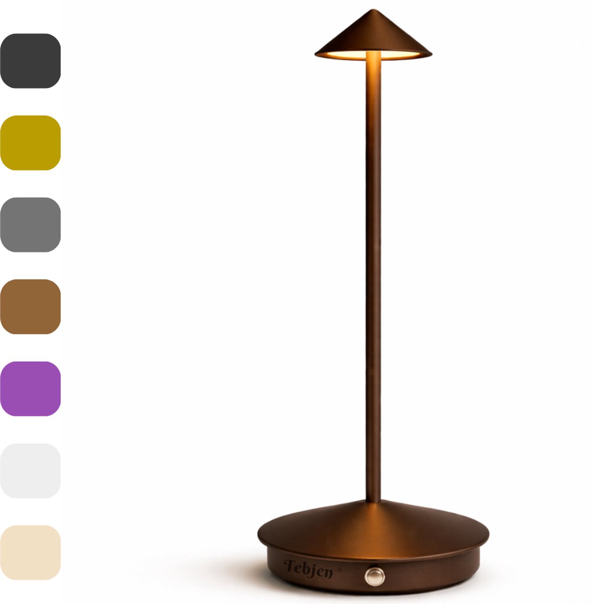 TEBJEN Oplaadbare Tafellamp Draadloos – LED Bureaulamp met Touch Control – 20 uur Batterij (2500mAh) – Incl. USB-C Kabel – Nachtlamp & Leeslamp – Binnen & Buiten – Bruin