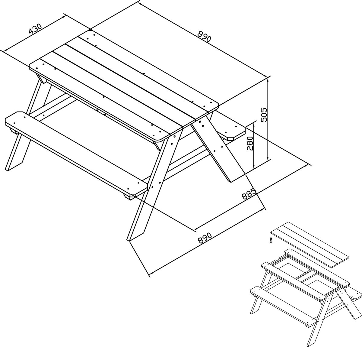 Sunny Dave Zand & Water Picknicktafel in Beige voor kinderen - Multifunctionele Picknick tafel met 2 uitneembare kunststof bakken - FSC hout — afbeelding 3