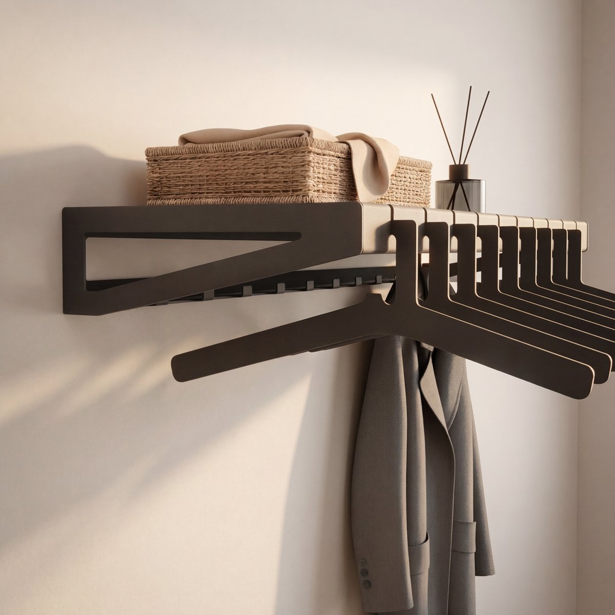 Indusigns wandkapstok staal - Zwart met hoedenplank & jashangers - 119x25x10 cm - Industrieel & modern design