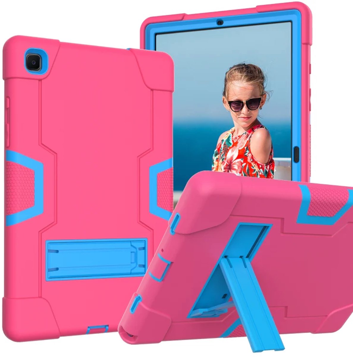 Tablethoes geschikt voor Samsung Galaxy Tab A7 10.4 inch (2020) – Roze / Blauw – Met standaard