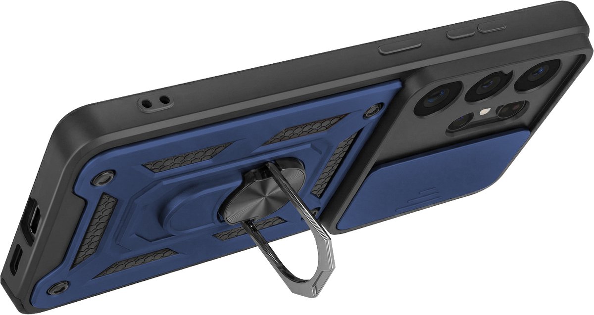 Mayaxess, Hoesje Geschikt voor Samsung Galaxy S26 Ultra met Schuifbare Camera Cover en Magnetische Ring, Nachtblauw