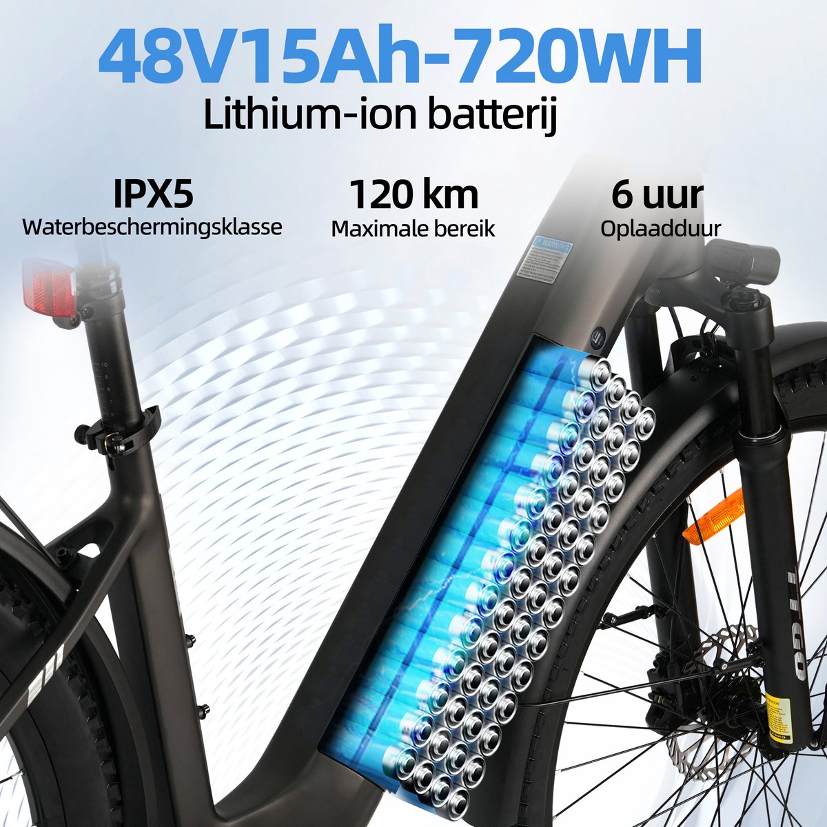 TTGO Z3 Elektrische Fiets – 48V 15Ah Accu (720Wh) – Achterwielmotor – Actieradius tot 130 km – 27.5×2.4 Inch Banden – LCD Display – Shimano 7 Versnellingen – Hydraulische Schijfremmen – Stadsfiets – Max. Belastbaar 125 kg – Grijs thumbnail 3