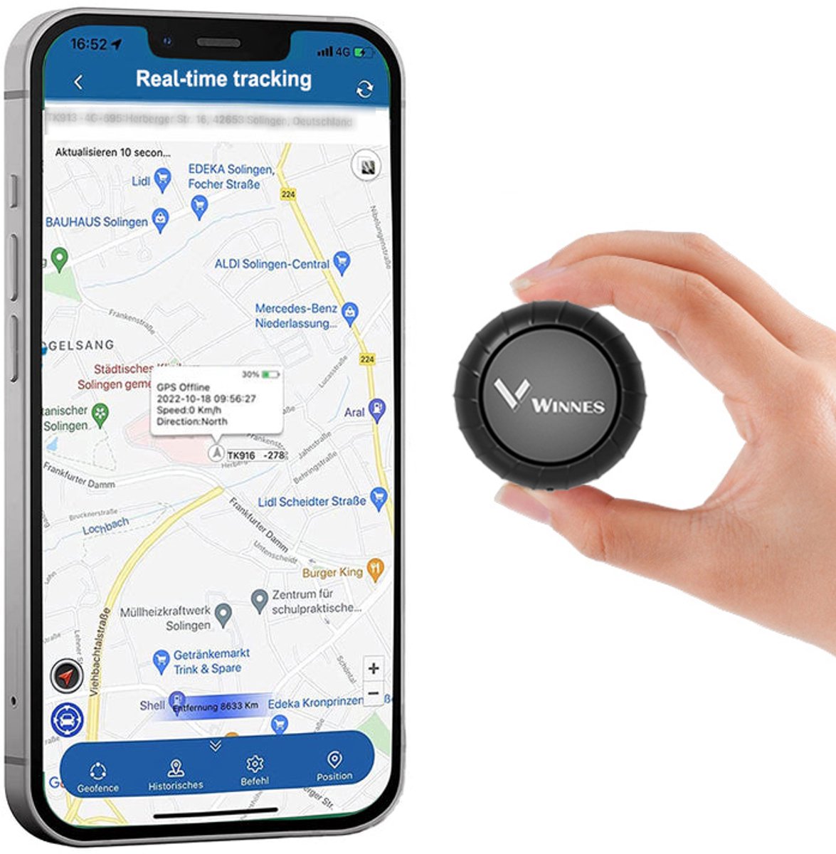 WINNES Mini GPS Tracker - Lange Standby 3 Jaar - GPS Tracker Auto - GPS Tracker Fiets - GPS Tracker Kind - Volgsysteem - Geo Fence – LIVE APP IOS/ANDROID – Abonnement vereist