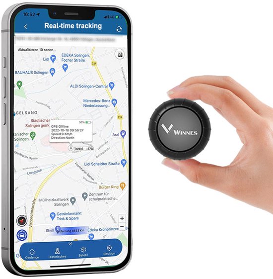 WINNES Mini GPS Tracker - Lange Standby 3 Jaar - GPS Tracker Auto - GPS Tracker Fiets - GPS Tracker Kind - Volgsysteem - Geo Fence – LIVE APP IOS/ANDROID – Abonnement vereist