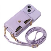 Paars telefoon hoesje met portemonnee en rits geschikt voor iPhone 15 – kunstleer beschermende wallet case voor dames en heren met pasjeshouder, druksluiting, draagkoord bevestiging en standaard functie