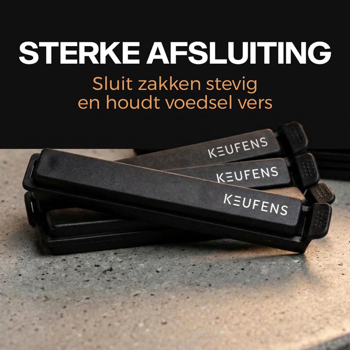 Keufens Vershoudclips 10 stuks zwart - Vaatwasser en vriezer bestendig - Afsluitclips - Vershoud knijpers - Zaksluiter - Kunststof — afbeelding 3