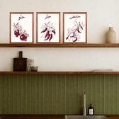 ONAZ Wanddecoratie Driedelige Keukenset Arabische illustraties A4
