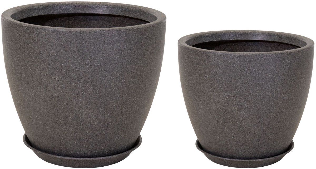 In & Out Deco Bloempotten set - Slagvast kunststof - Grijs- Hoog 35 en 44 cm