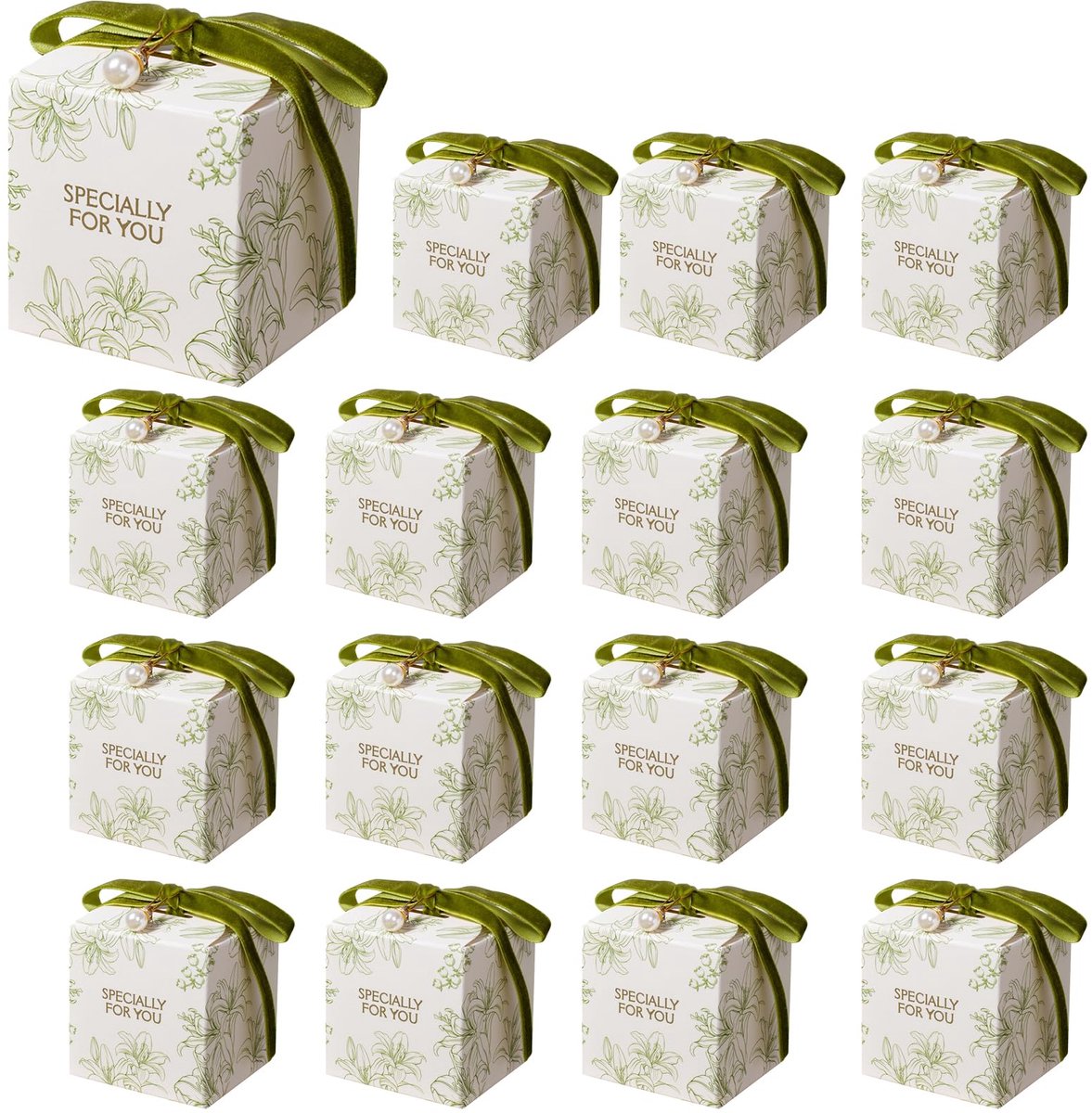 Papieren Geschenkdoosjes - Met Bloemenprint - 16 Stuks Groen