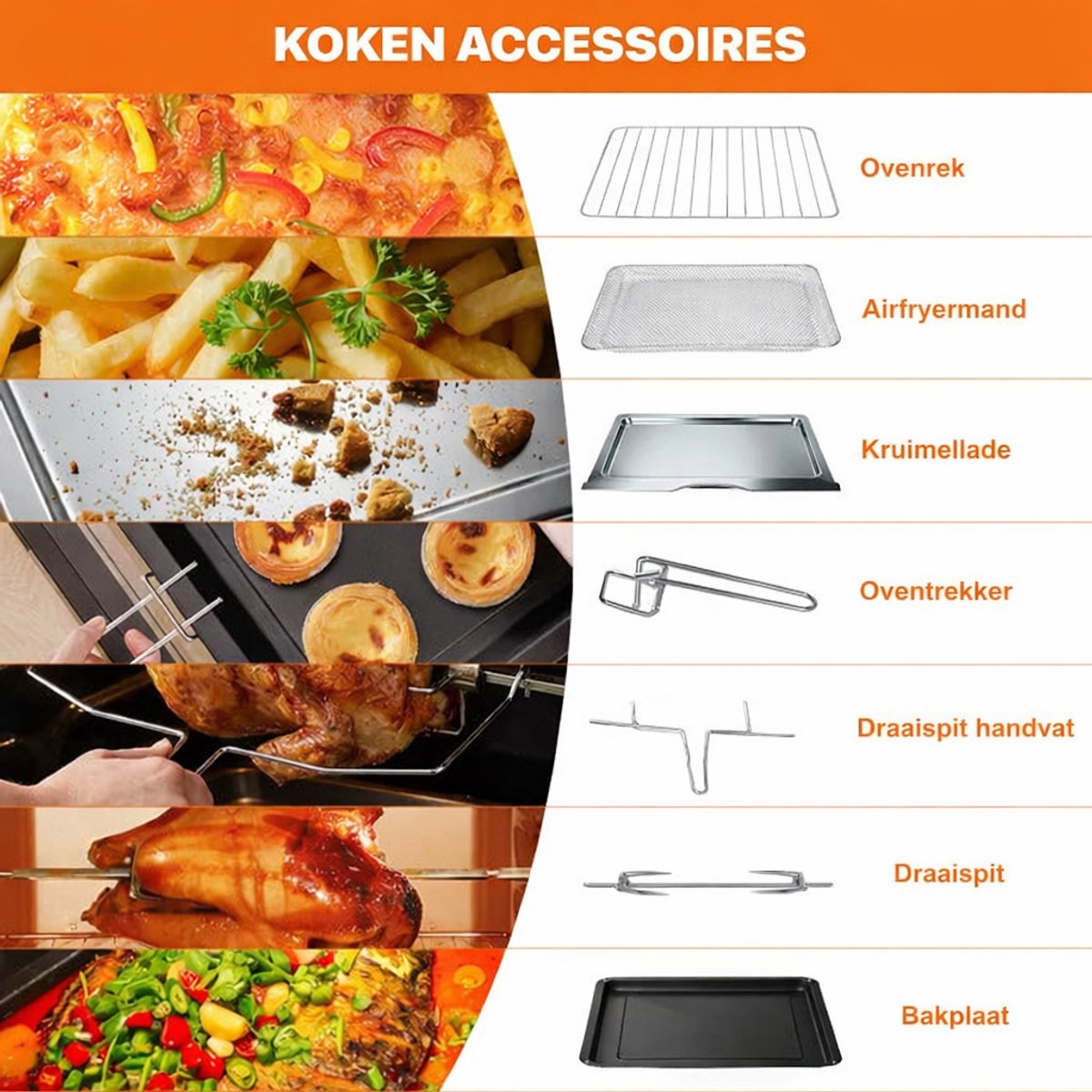 25L Elektrische Heteluchtfriteuse-10 In 1 Heteluchtfriteuse-toasten,bakken-grillen-dehydrateren- rotisserie etc. — afbeelding 2