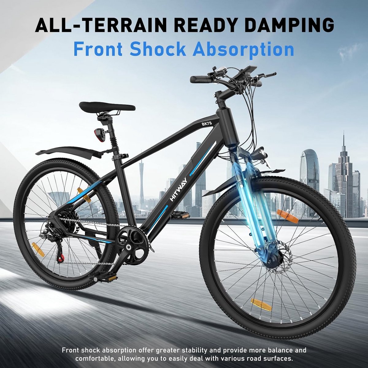 Elektrische Fiets Hitway BK7S - Trendy 26Inch Mountain EBike met Afneembare 36V 12Ah Lithium Batterij - City Commuter E-Bike met 250W Motor – foto 5