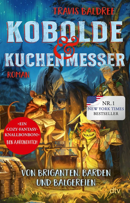 Boekomslag: Kobolde & Kuchenmesser, met illustratie van een paard, muis met veer, en goblin. "Nr. 1 New York Times Bestseller".