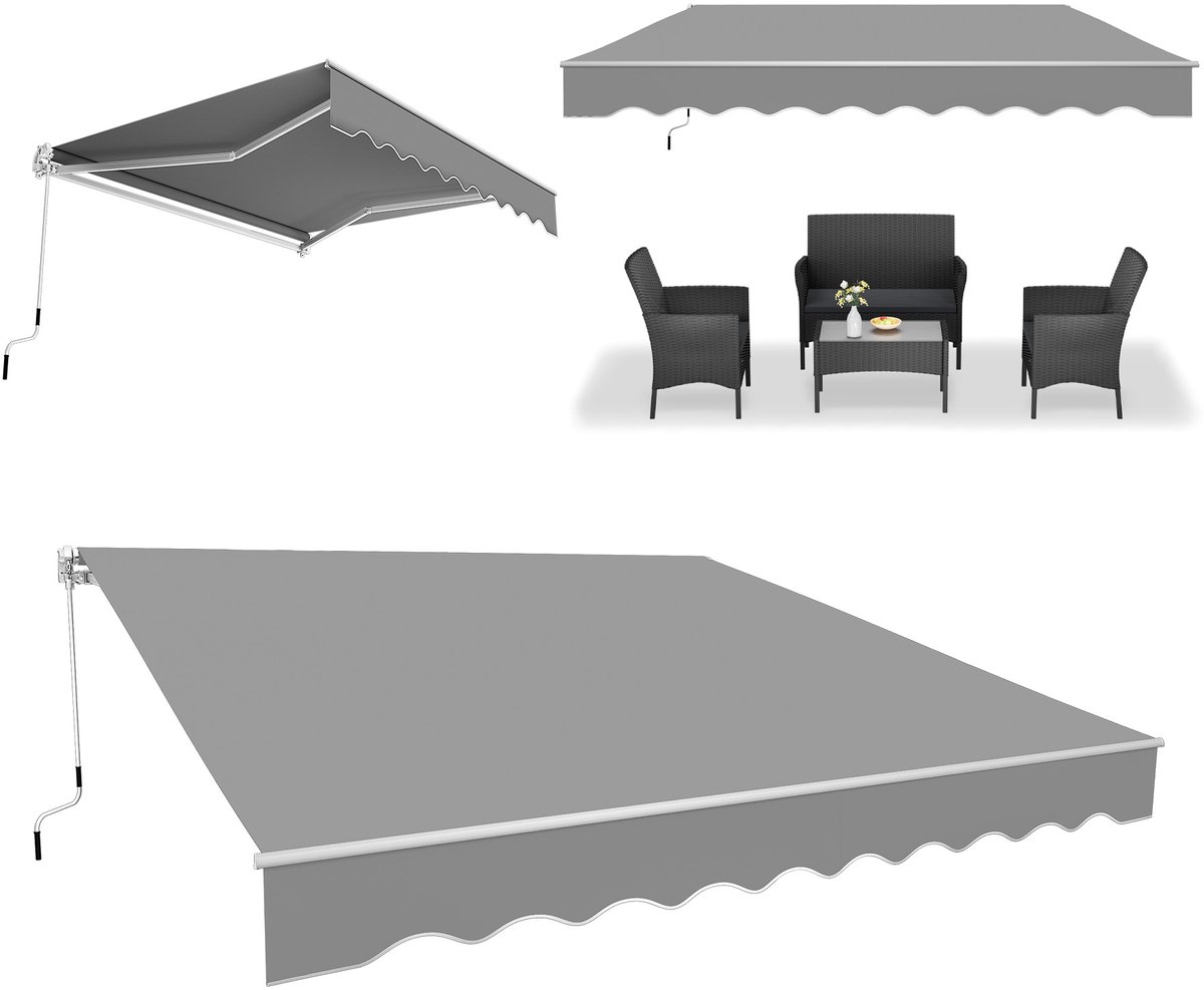 ACXIN Knikarmscherm Handmatig Zonnescherm Terraszonne 360x300cm Lichtgrijs