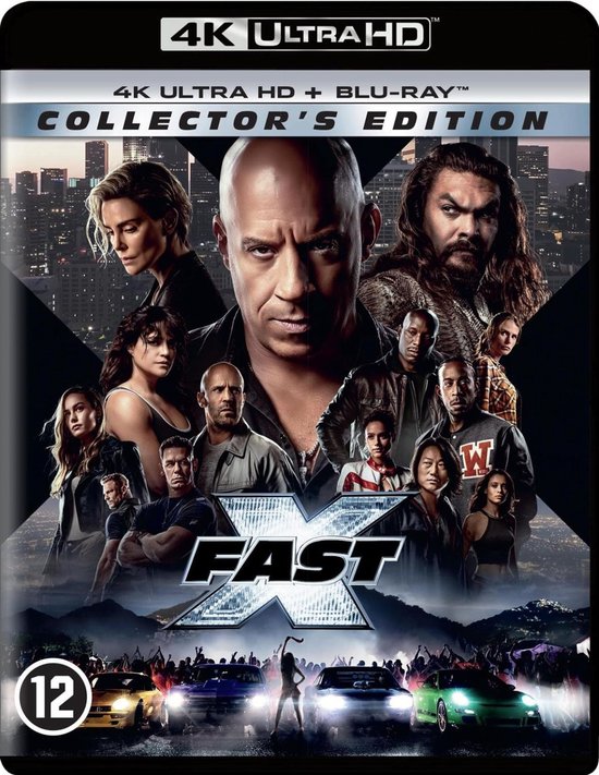 4K Ultra HD Collector's Edition van Fast X met cast, logo en auto's.