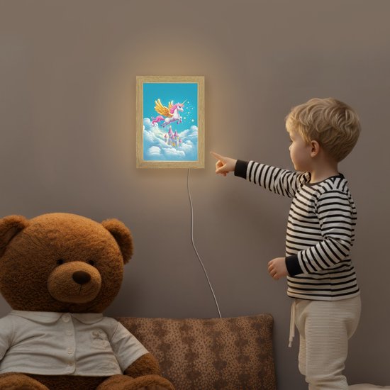 Nachtlampje 15x20 cm - Kinder lamp - Eenhoorn - Fantasie - Kasteel - Tafellamp kinderkamer - Slaapkamer lamp - Bedlamp kinderen - Kinderlampje stopcontact - Wandlamp babykamer - Nachtlampjes van Merkloos — afbeelding 5